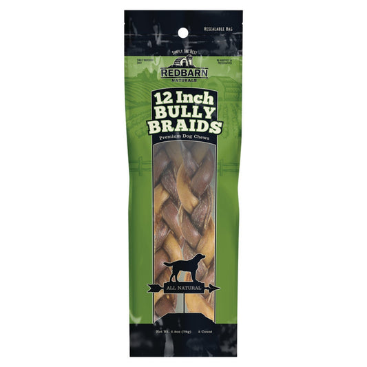 REDBARN Dog Bully Stick Braided 12in., 2 Pack (Case of 12)