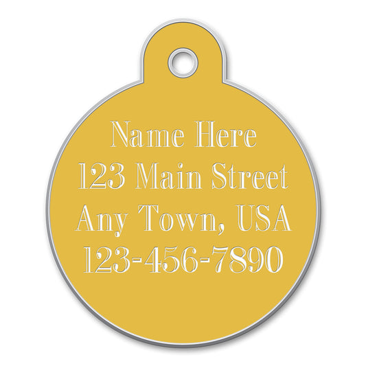 Placas de identificación para perros pequeñas en forma circular. Color: Dorado.