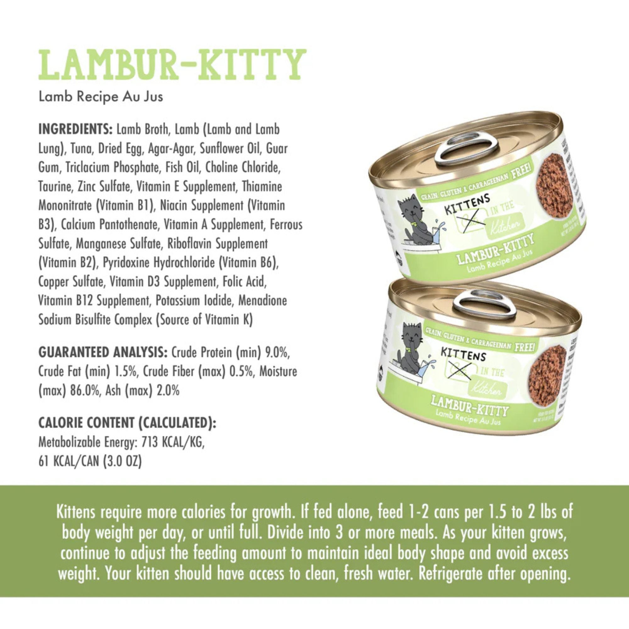 Cats In The Kitchen Cat Grain Free Kitten Lambur - Kitty Lamb Recipe 3oz. (Case of 12)