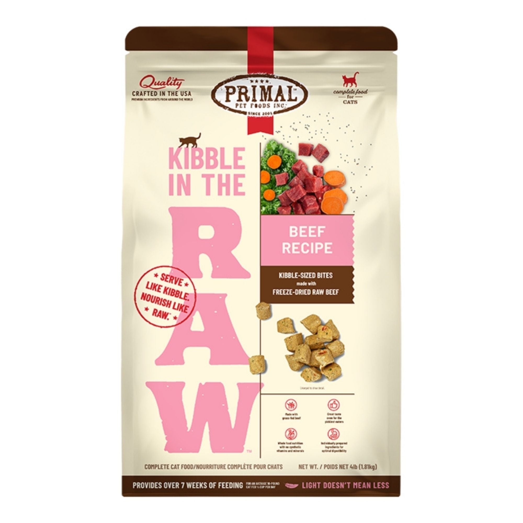 Primal Cat Kibble In The Raw Beef 4Lbs