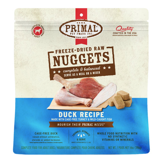 Primal Dog Freeze-Dried Duck Made With Turkey & Fish Formula Nuggets 14oz.