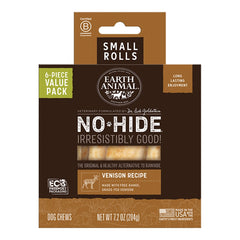 EARTH ANIMAL DOG NO-HIDE VENISON ROLLS SMALL VALUE 6 PACK