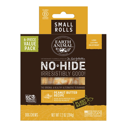 EARTH ANIMAL DOG NO-HIDE PEANUT BUTTER ROLLS SMALL VALUE 6 PACK