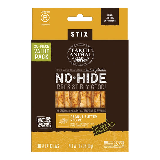 EARTH ANIMAL DOG NO-HIDE STIX PEANUT BUTTER VALUE 20 PACK