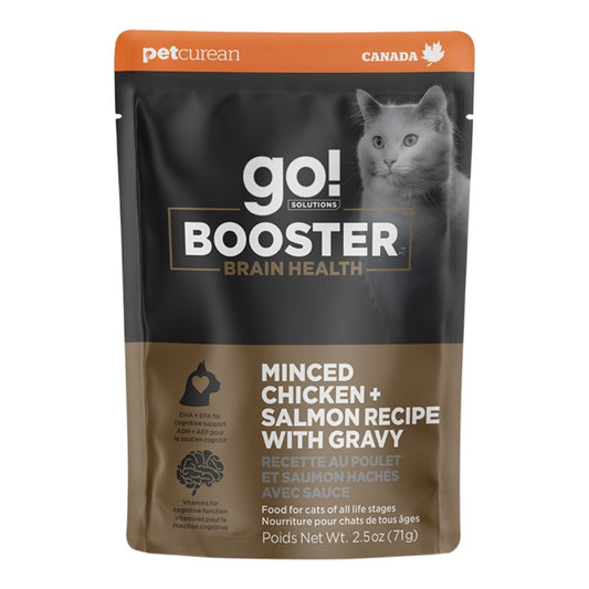 Go! Cat Booster Brain Health Minced Chicken + Salmon With Gravy 2.5oz. (Case of 24)