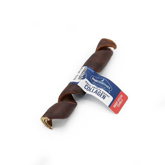 Barkworthies Collagen Beef Stick Curly Dog Treat 25ea/5 in, 25 ct