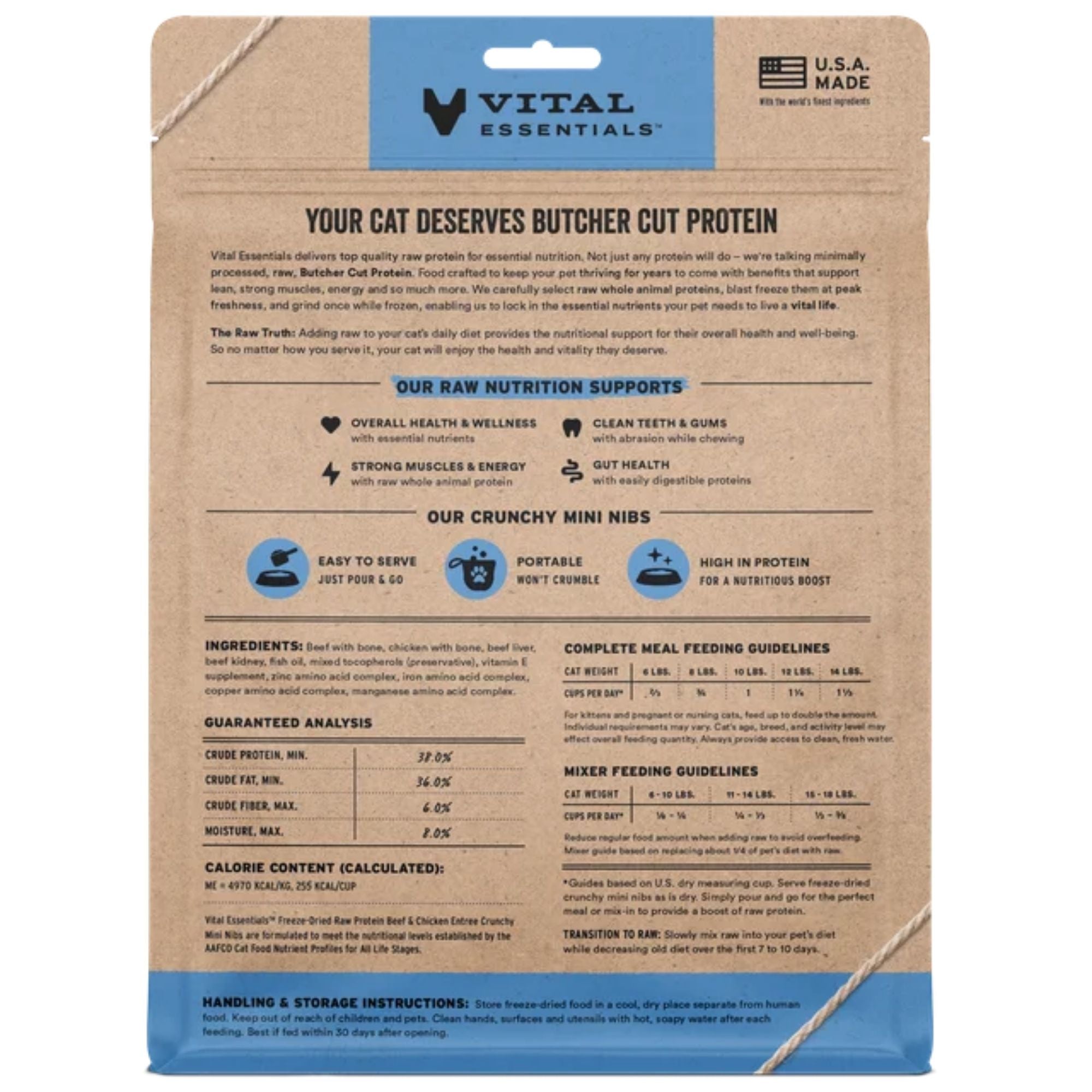 Vital Essentials Cat Freeze Dried Mini Nibs Beef Chicken 8oz.