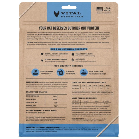 Vital Essentials Cat Freeze Dried Mini Nibs Beef Chicken 8oz.