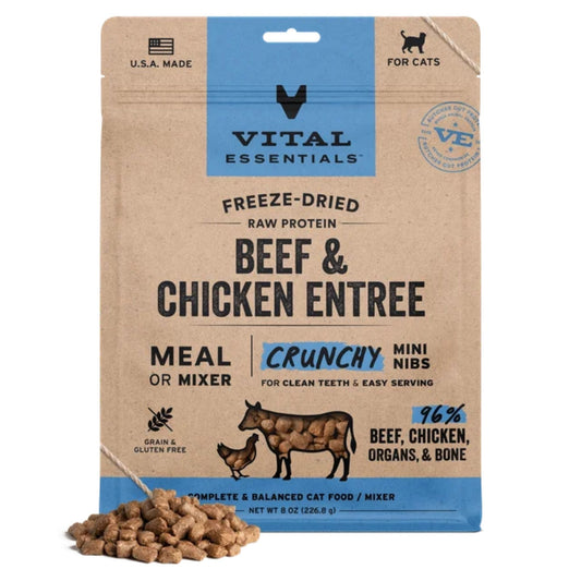 Vital Essentials Cat Freeze Dried Mini Nibs Beef Chicken 8oz.
