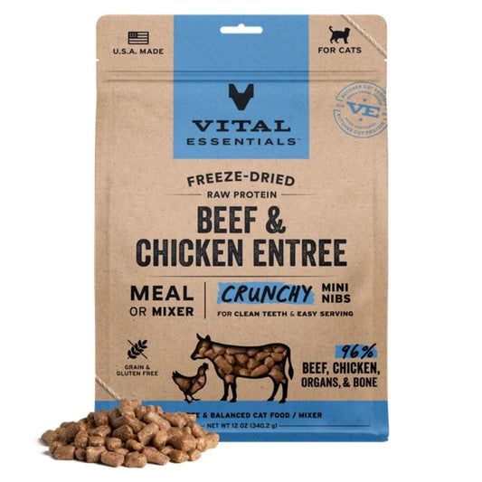 Vital Essentials Cat Freeze-Dried Raw Grain Free Beef & Chicken Entree Mini Nibs 12oz.