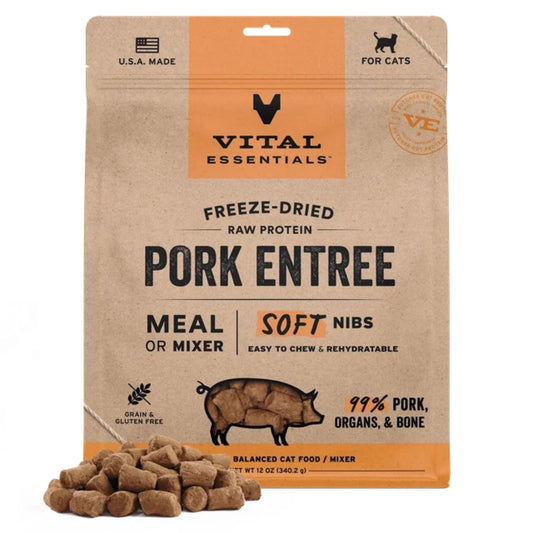 Vital Essentials Cat Freeze-Dried Raw Grain Free Pork Entree Mini Nibs 12oz.
