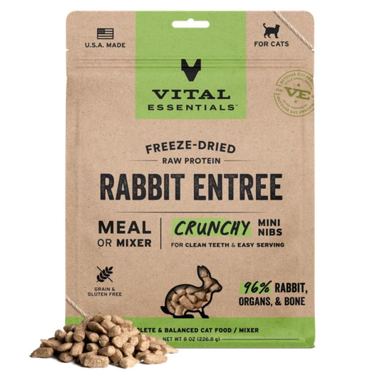 Vital Essentials Cat Freeze-Dried Raw Grain Free Rabbit Entree Mini Nibs 8oz.