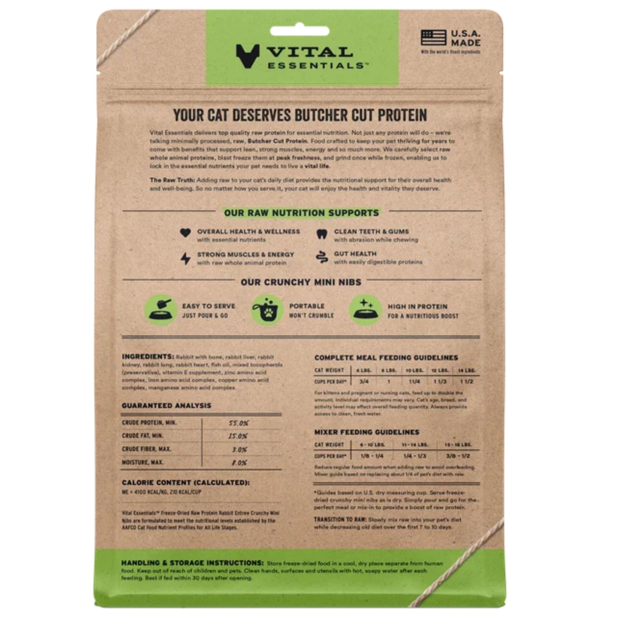 Vital Essentials Cat Freeze Dried Mini Nibs Rabbit 12oz.