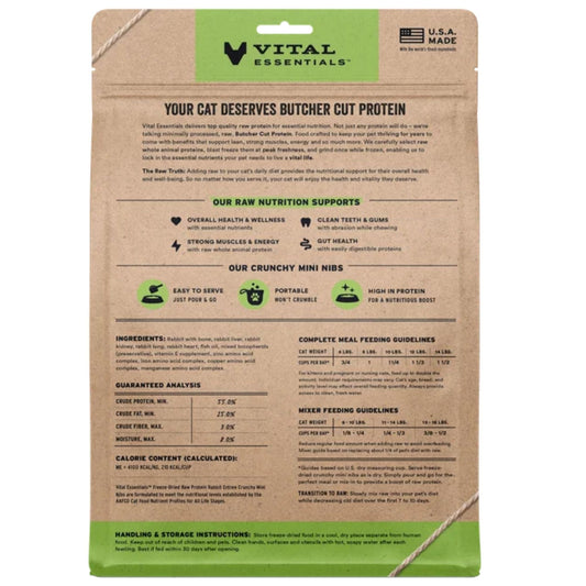 Vital Essentials Cat Freeze-Dried Raw Grain Free Rabbit Entree Mini Nibs 12oz.