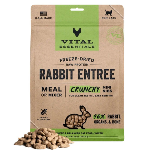 Vital Essentials Cat Freeze-Dried Raw Grain Free Rabbit Entree Mini Nibs 12oz.