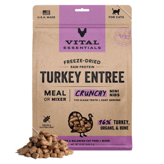 Vital Essentials Cat Freeze-Dried Raw Grain Free Turkey Entree Mini Nibs 12oz.