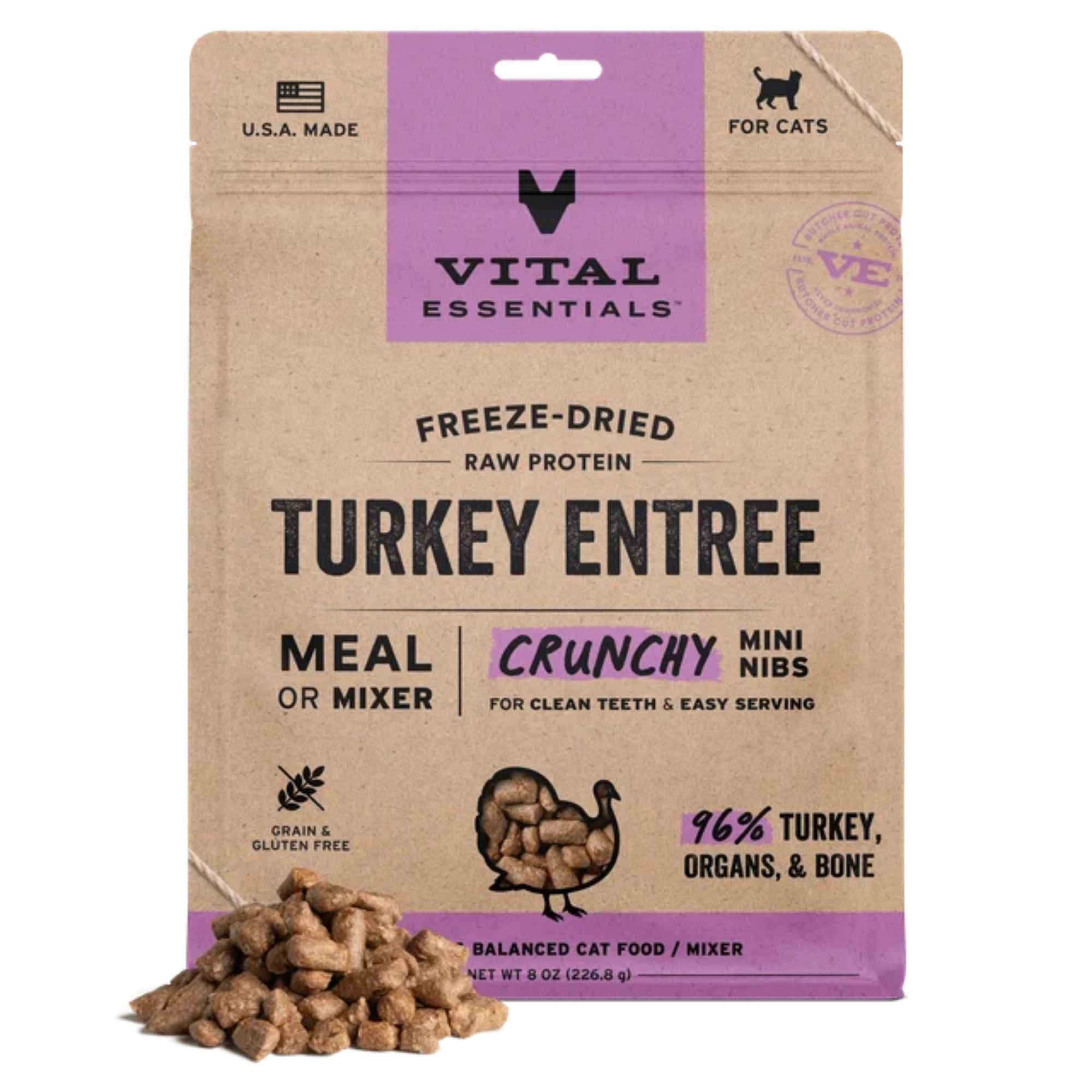 Vital Essentials Cat Freeze Dried Mini Nibs Turkey 8oz.