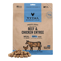 Vital Essentials Cat Freeze-Dried Raw Grain Free Beef & Chicken Entree & Mixer Soft Nibs 12oz.