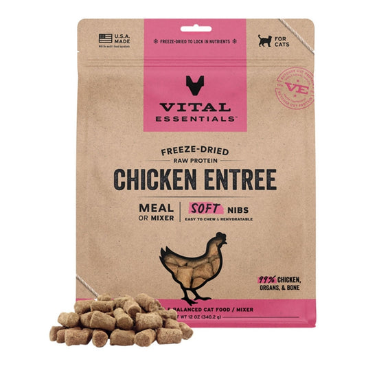 Vital Essentials Cat Freeze-Dried Raw Grain Free Chicken Entree & Mixer Soft Nibs 12oz.