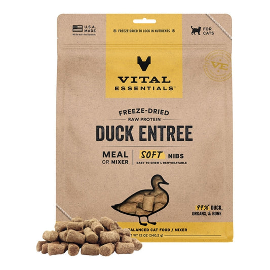 Vital Essentials Cat Freeze-Dried Raw Grain Free Duck Entree & Mixer Soft Nibs 12oz.