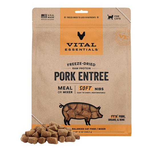 Vital Essentials Cat Freeze-Dried Raw Grain Free Pork Entree & Mixer Soft Nibs 12oz.
