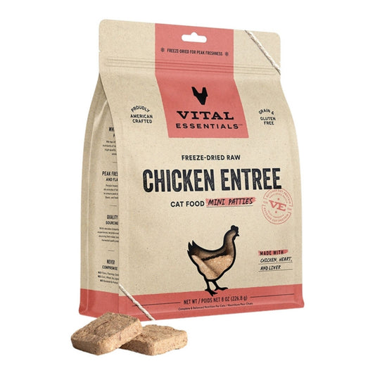 Vital Essentials Cat Freeze-Dried Raw Grain Free Chicken Entree Mini Patties 8oz.