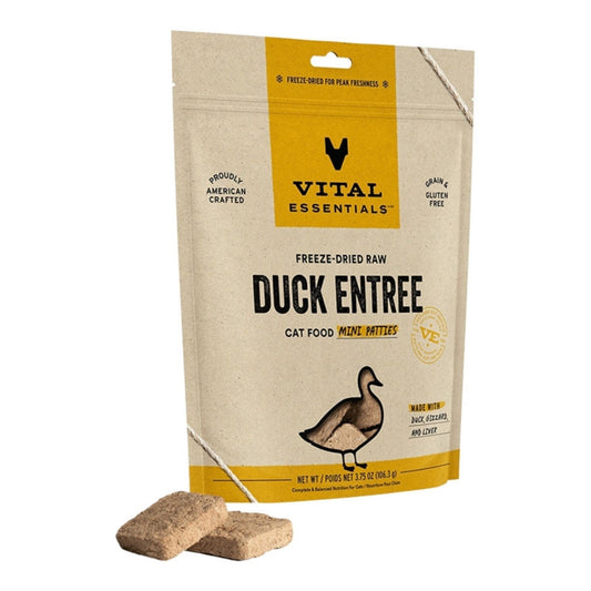 Vital Essentials Cat Freeze-Dried Raw Grain Free Duck Entree Mini Patties 3.75oz.