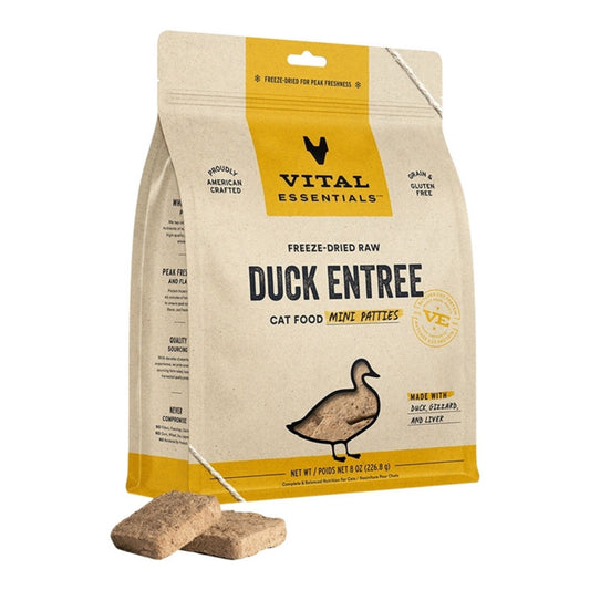 Vital Essentials Cat Freeze-Dried Raw Grain Free Duck Entree Mini Patties 8oz.