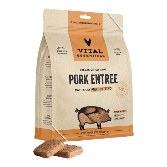 Vital Essentials Cat Freeze-Dried Raw Grain Free Pork Entree Mini Patties 8oz.