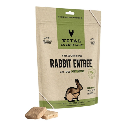 Vital Essentials Cat Freeze-Dried Raw Grain Free Rabbit Entree Mini Patties 3.75oz.
