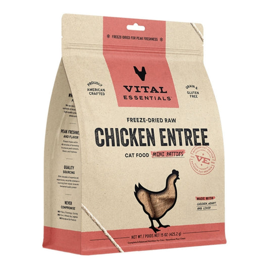 Vital Essentials Cat Freeze-Dried Raw Grain Free Chicken Mini Patties Entree 15oz.