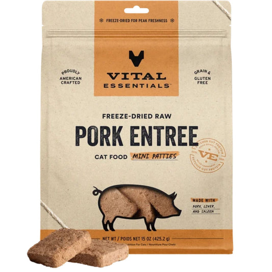 Vital Essentials Cat Freeze-Dried Raw Grain Free Pork Mini Patties Entree 15oz.