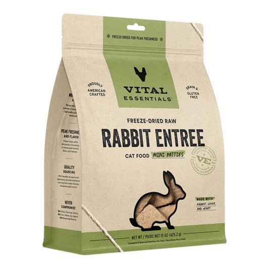 Vital Essentials Cat Freeze-Dried Raw Grain Free Rabbit Mini Patties Entree 15oz.
