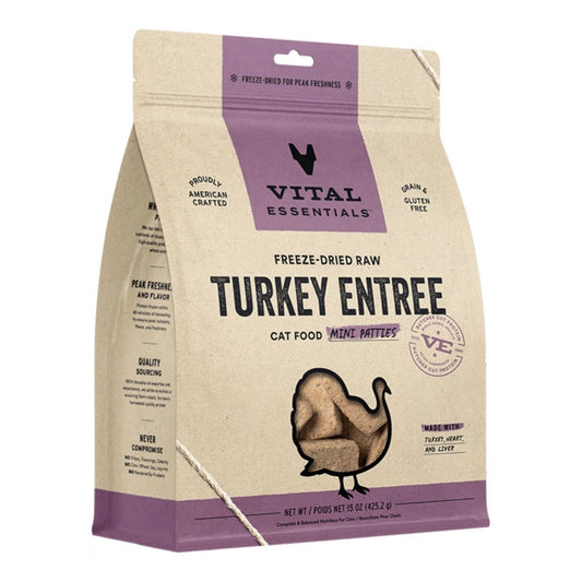 Vital Essentials Cat Freeze-Dried Raw Grain Free Turkey Mini Patties Entree 15oz.