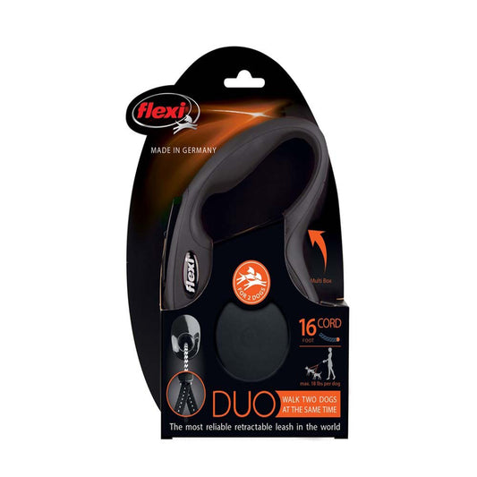 Flexi Classic Duo Cord Dog Leash Black 18lb 16ft