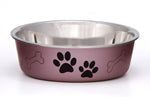 Loving Pets Metallic Dog Bowl Paw Print and Bone Grape Medium