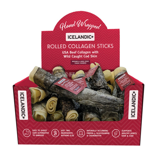 Icelandic Dog Beef Collagen Stick With Fish 8 Inch - 18 Count Display