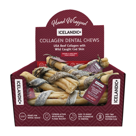 Icelandic Dog Fish Wrapped Beef Collagen Dental Chew 8 Inch - 18 Count Display