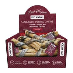 Icelandic Dog Fish Wrapped Beef Collagen Dental Chew 8 Inch - 18 Count Display