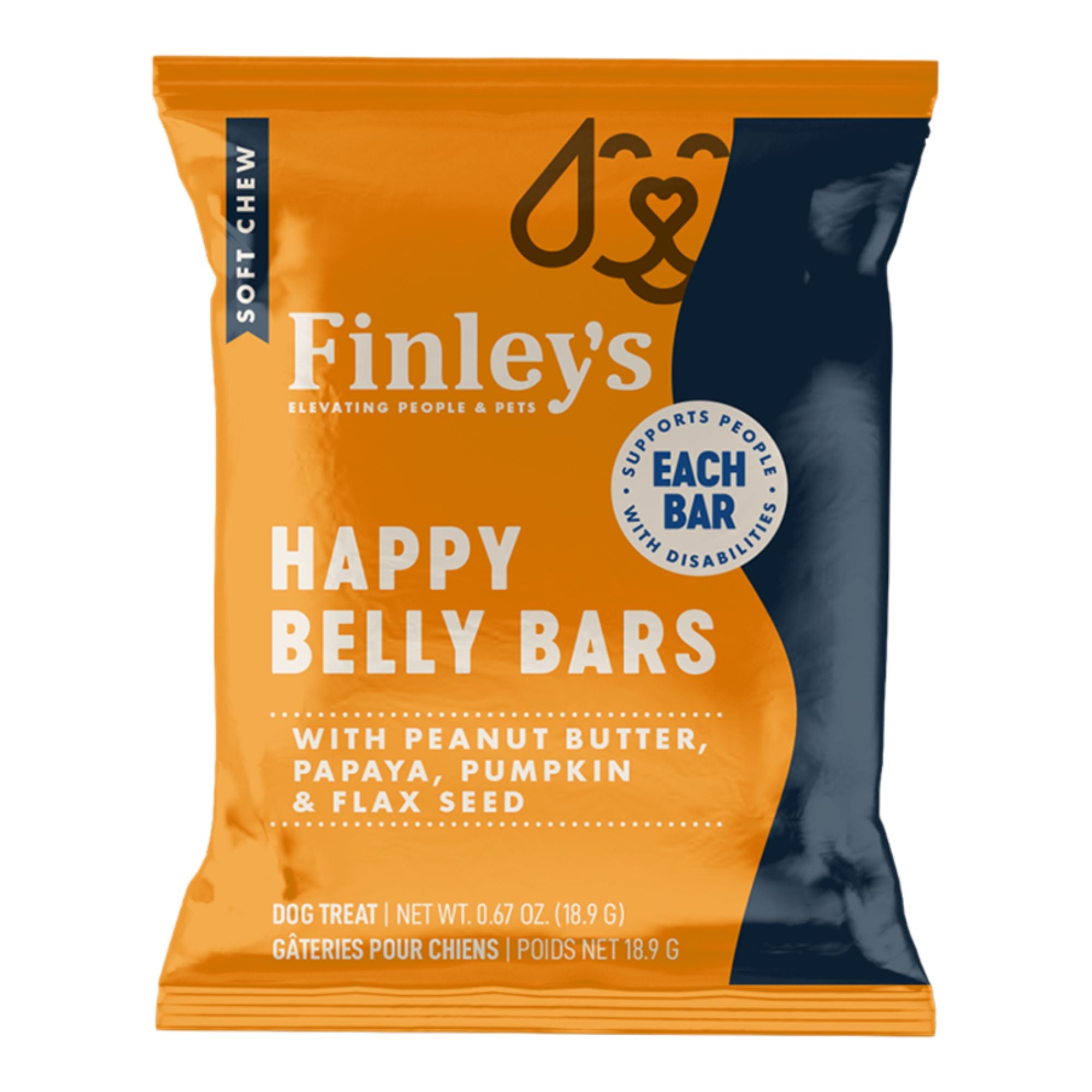 Finley's Dog Gravity Fed Carton of Single Wrap Happy Belly Benefit Bars 45Ct