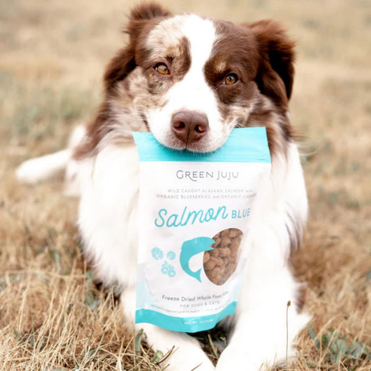Green Juju Dog & Cat Freeze-Dried Grain Free Whole Food Bite Salmon Blue Toppers 7.5oz.