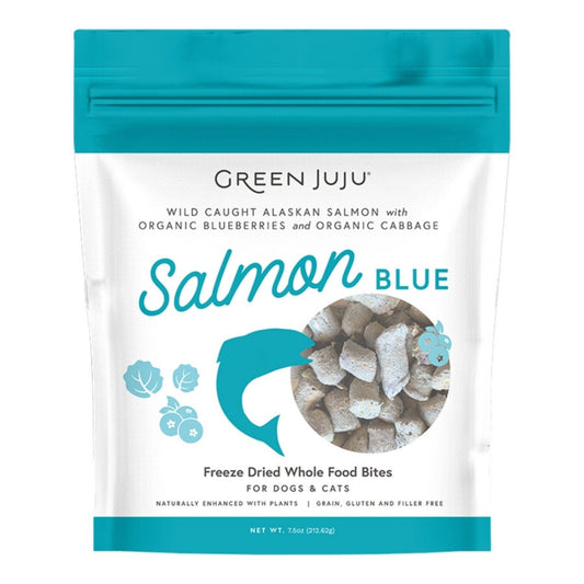 Green Juju Dog & Cat Freeze-Dried Grain Free Whole Food Bite Salmon Blue Toppers 7.5oz.