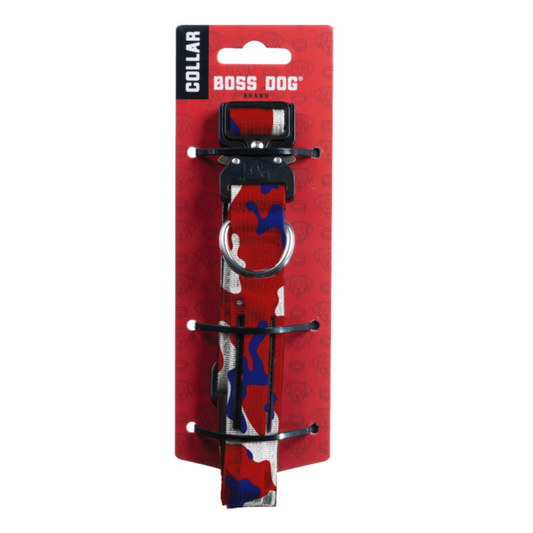 Boss Dog Tactical Adjustable Dog Collar Red, White, Blue, 1ea/SM, 1316 in