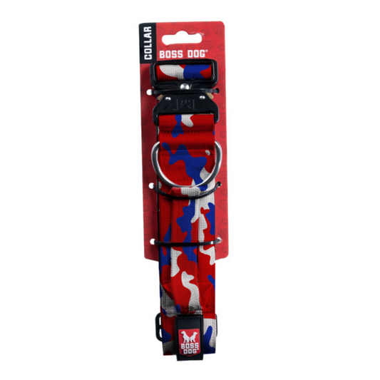 Boss Dog Tactical Adjustable Dog Collar Red, White, Blue, 1ea/LG, 1722 in