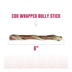 Icelandic Dog Bully Stick Wrapped With Fish Skin 6 Inch - 5 Pack