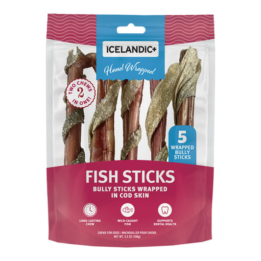 Icelandic Dog Bully Stick Wrapped With Fish Skin 6 Inch - 5 Pack