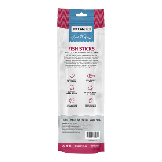 Icelandic Dog Bully Stick Wrapped With Fish Skin 12 Inch - 3 Pack