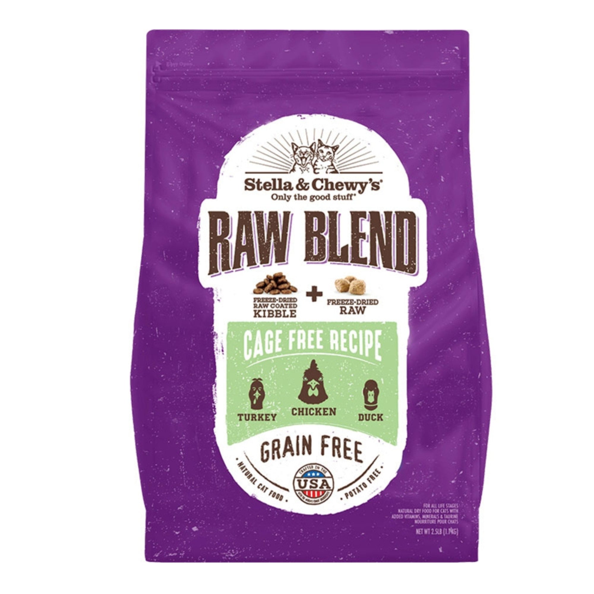 Stella & Chewys Cat Kibble - Raw Blend Cage -Free Poultry Recipe 2.5Lbs