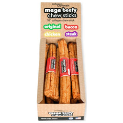 Frankly Dog 10" Collagen Bacon Mega Beefy Chew Sticks 12Ct Display Box