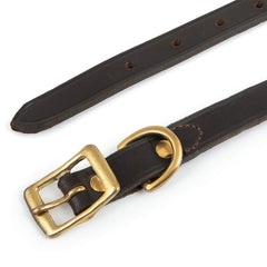 Jeffers Heavy Duty Flat Latigo Leather Dog Collar with Solid Brass Hardware, Adjustable Secure Fit for Dogs, Safe Chestnut Collar for Walking, Training & Outdoor Pet Accessories - 3/4" x 15"